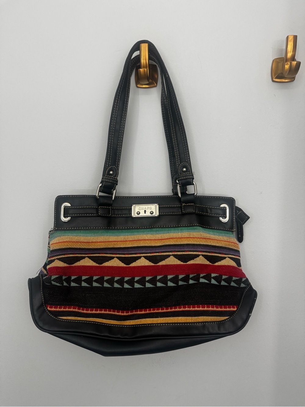 Chaps Black Multi-Stripe Shoulder Bag